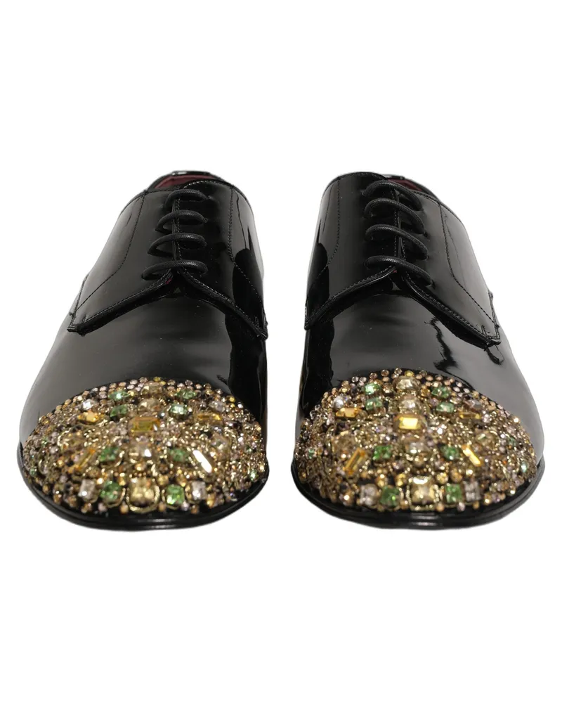 Dolce & Gabbana Black Embellished Men Derby Dress Formal Shoes Leather Black
