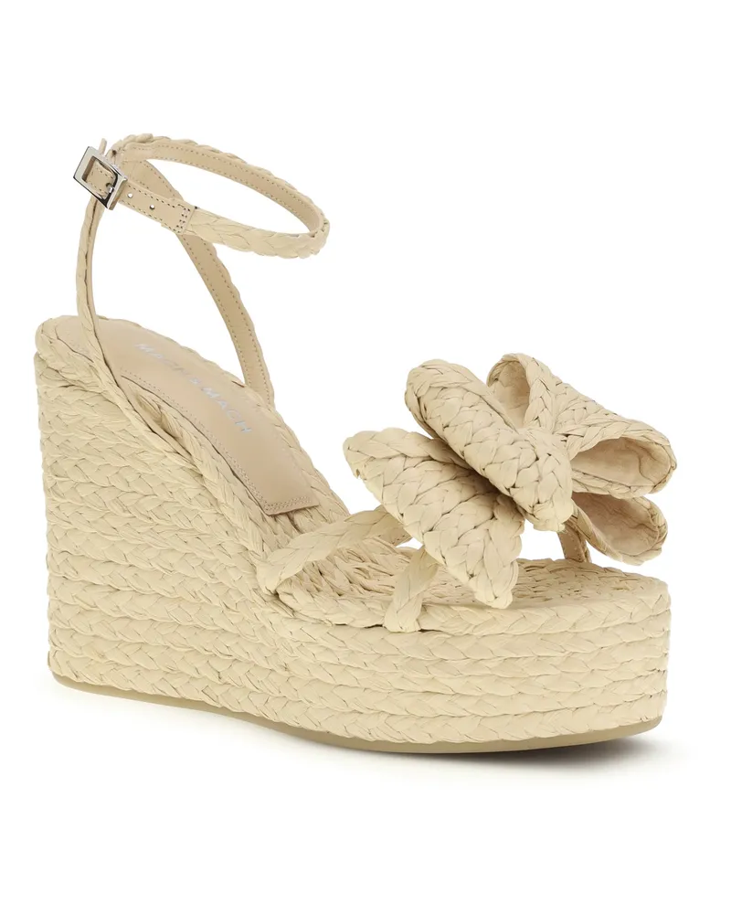 Mach & Mach Raffia Bow Wedge Sandal — Beige Neutral