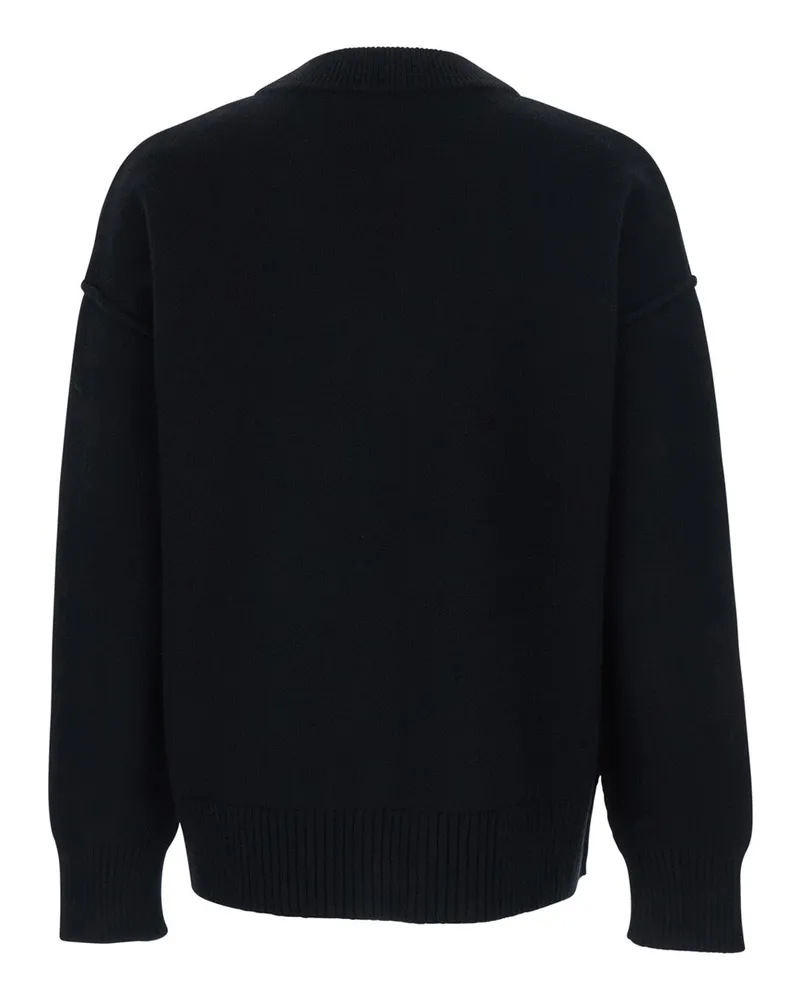 AMI Paris Men's Cardigan V-Neck Black Wool Tops Top Black