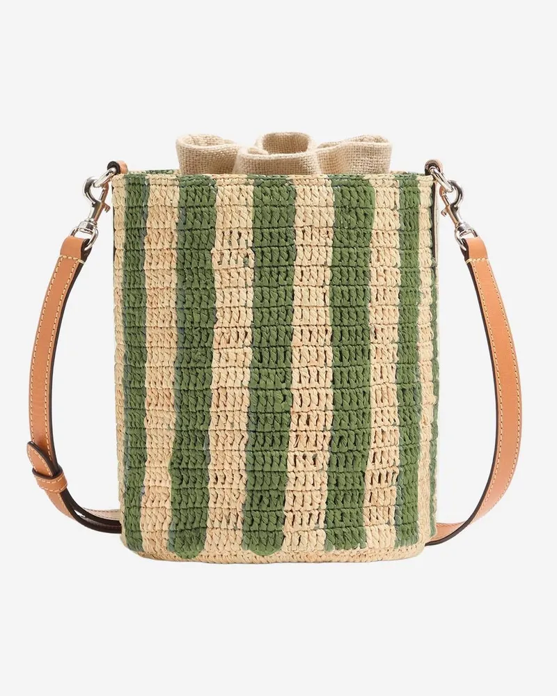 Valentino Garavani Women's Bucket Bag Striped Raffia Green Shoulder Green