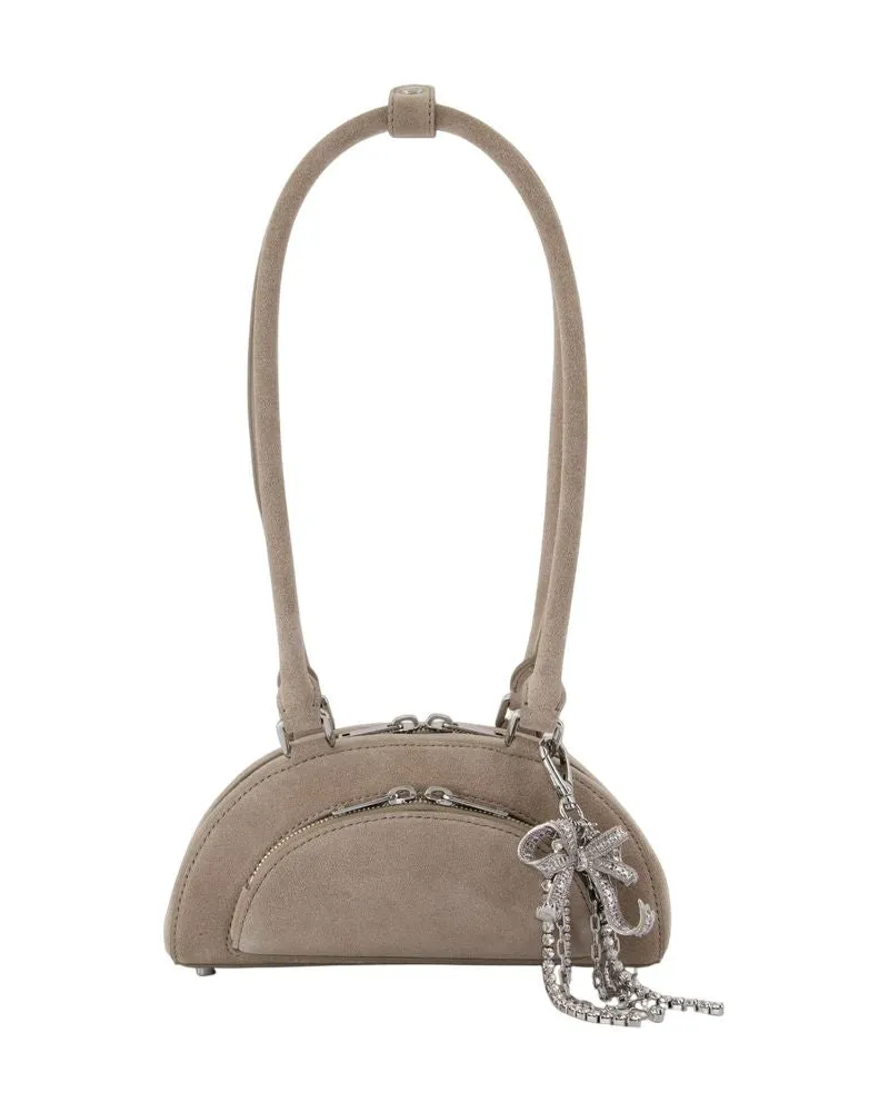 Self-Portrait Women's Mini With Charm Shoulder Bag - Self Portrait Leather Grey Calfskin Shoulder-Hobo-Bags Gray