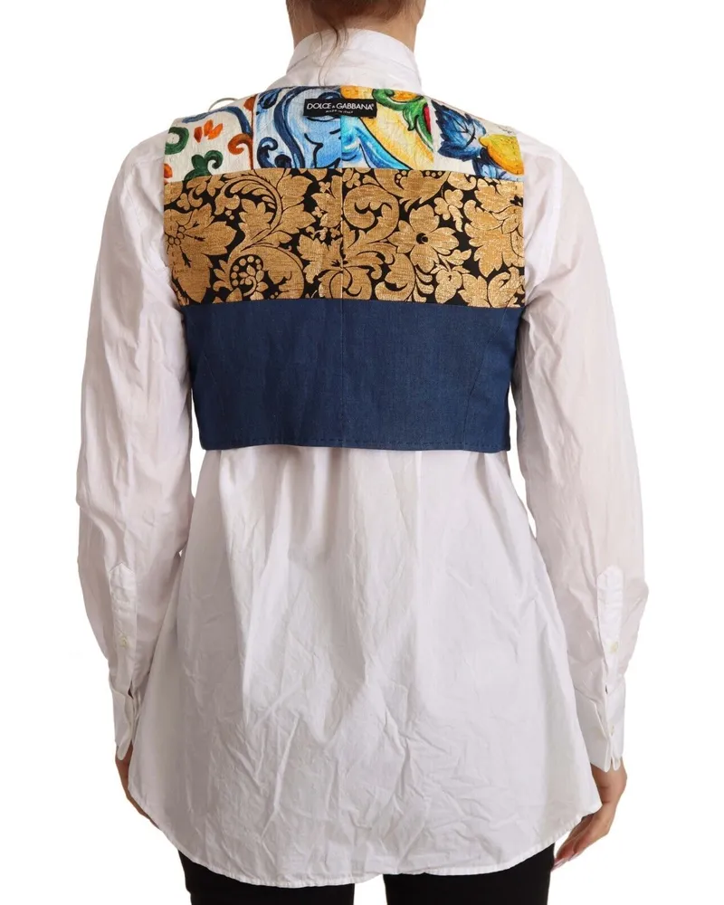 Dolce & Gabbana Women's Multicolor Embellished Waist Coat Cotton Top Multicolor