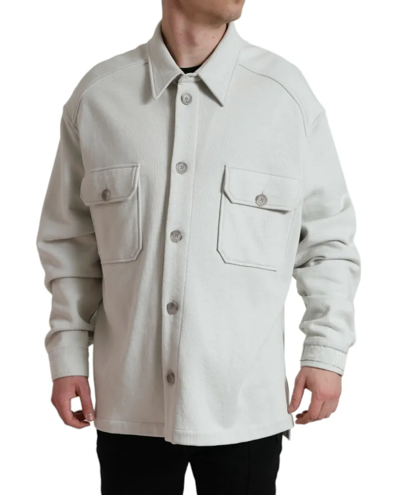 Dolce & Gabbana Men's Grey Cotton Button Down Collared Coat Jacket Gray Clothing Gray