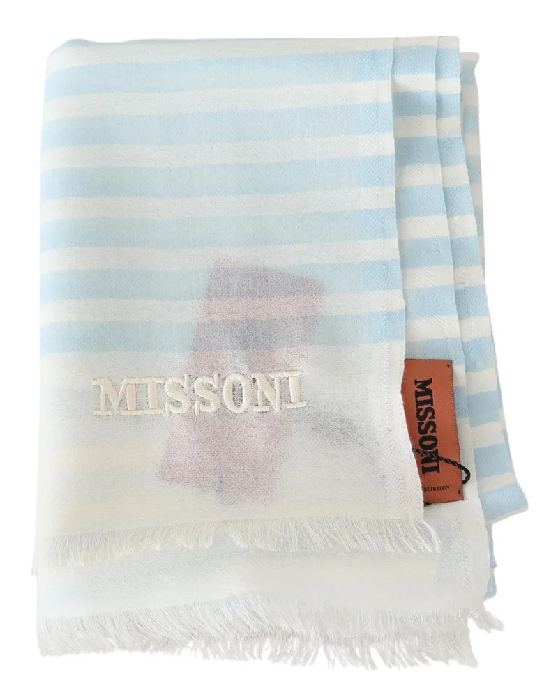 Missoni Men's Blue White Lined Cashmere Unisex Wrap Scarf Blue
