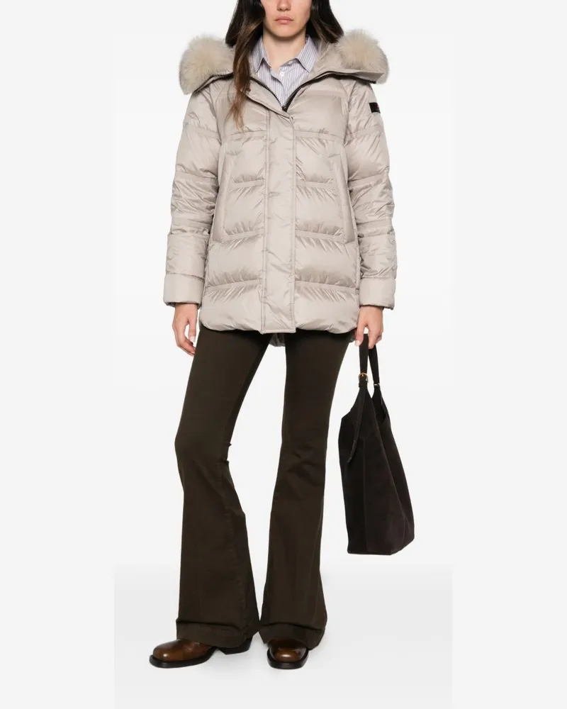 Peuterey Quilted Fur-Trim Down Jacket — Beige Beige