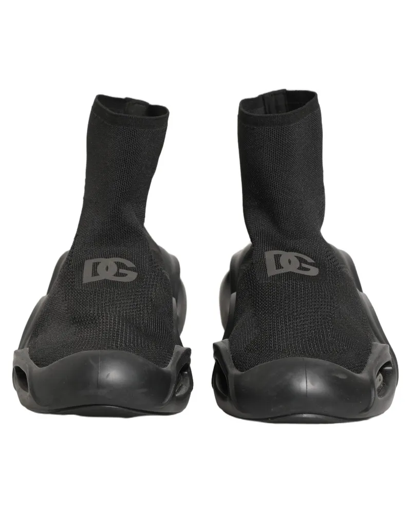 Dolce & Gabbana Black Slip On Wave Socks Men Sneakers Shoes Polyester Viscose Black