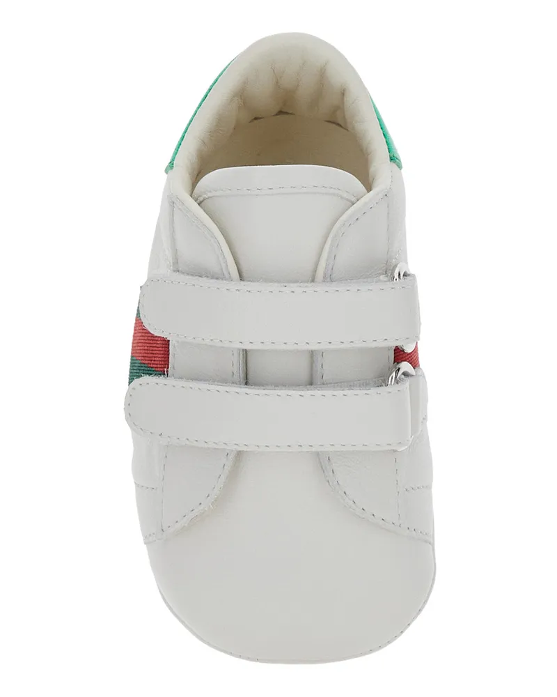 Gucci Web-Striped Leather Sneaker — White White