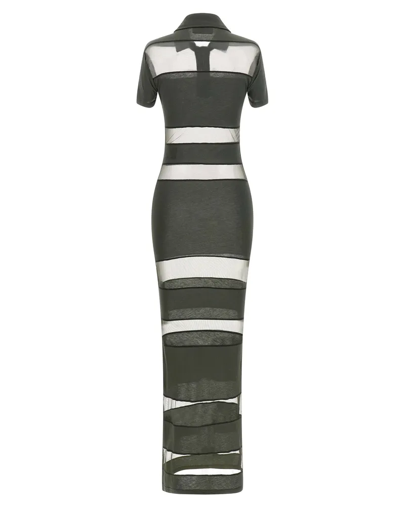 COPERNI Striped Sheer Polo Dress — Olive Green Olive