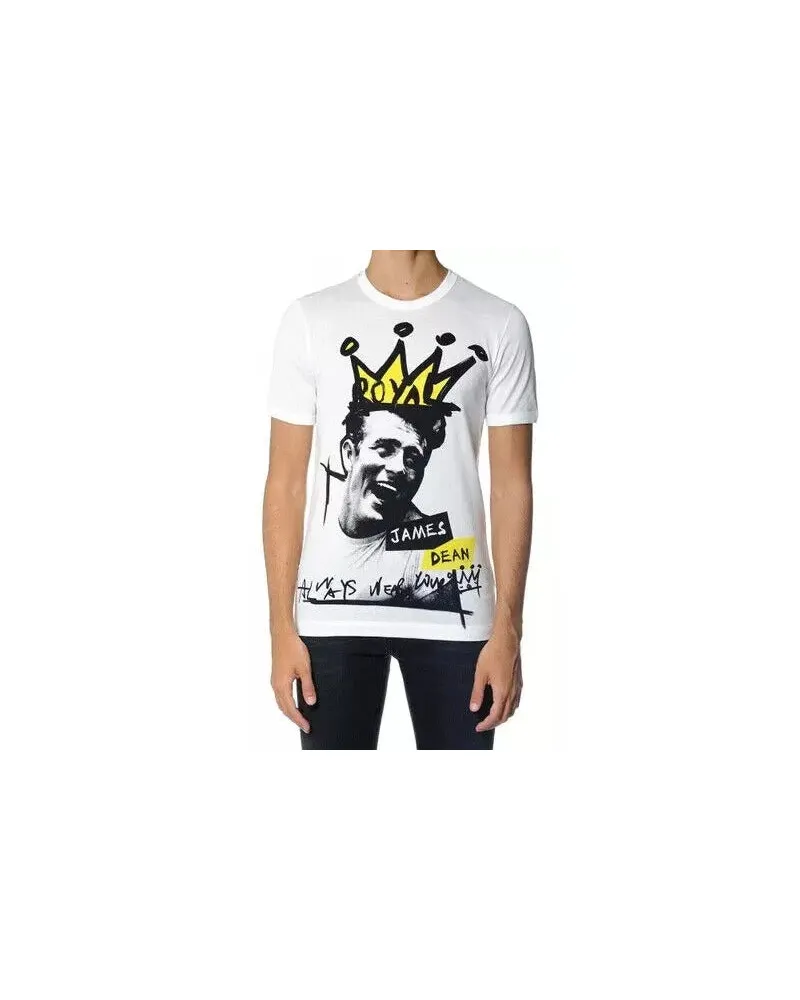 Dolce & Gabbana White Graphic Cotton Short Sleeves Men T-Shirt White