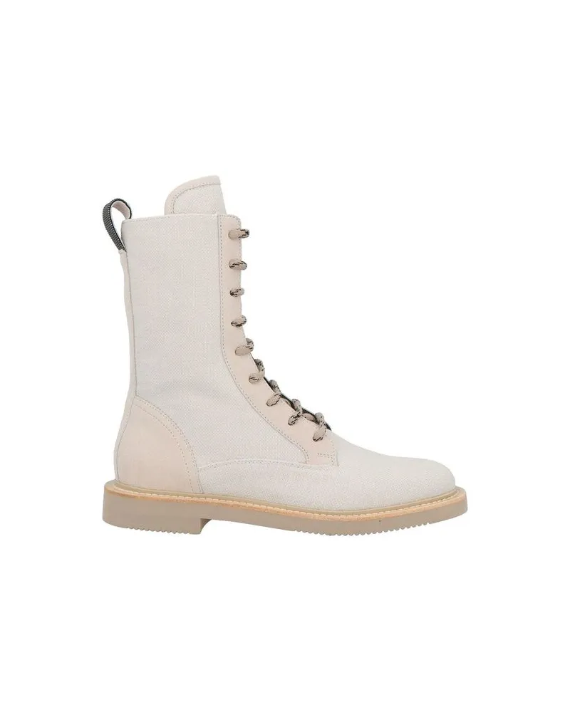 Brunello Cucinelli Women's Beige Cotton Lace-Up Boots Beige