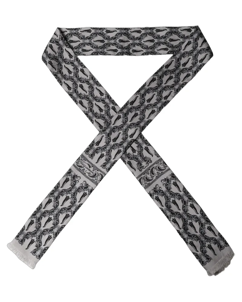 Dolce & Gabbana Baroque Silk Fringed Scarf — Gray Gray