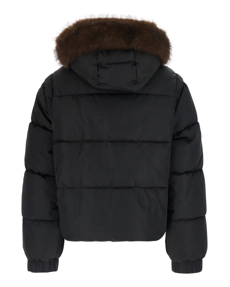 Pinko Women's Padded Jacket With Hood, Brown Polyester Puffer Black