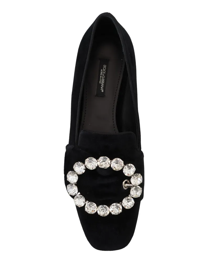 Dolce & Gabbana Women's Black Velvet Crystals Loafers Flats Shoes Cotton Black