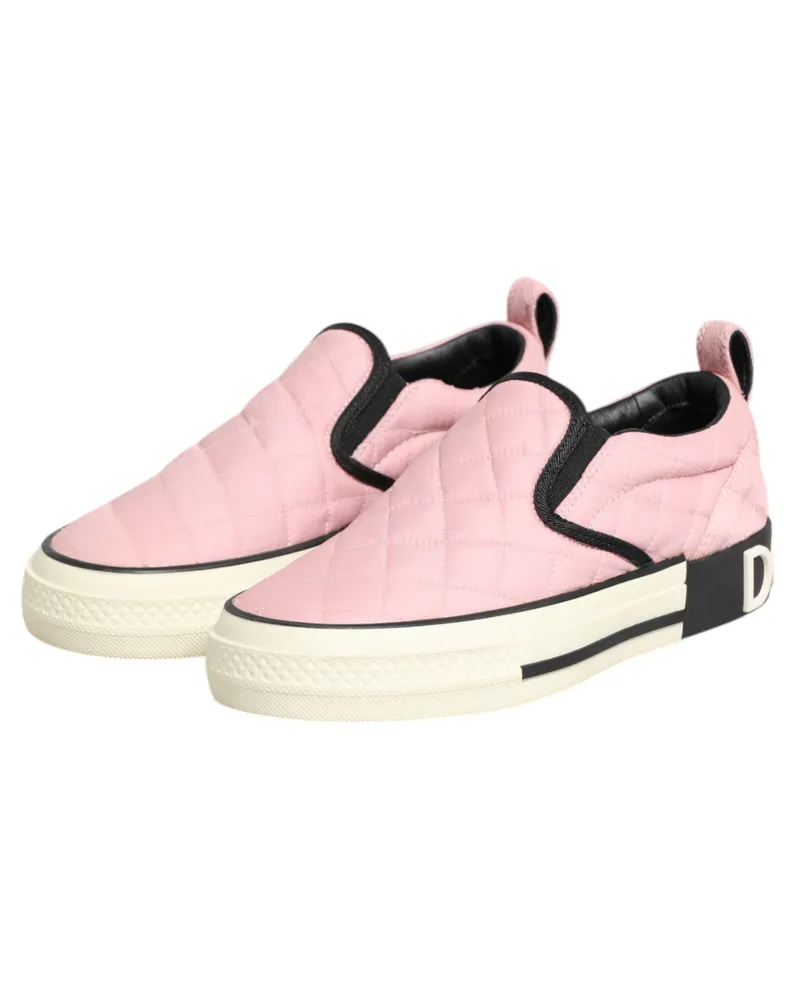 Dolce & Gabbana Women's Pink Quilted Nylon Slip-On Sneaker Shoes Pink
