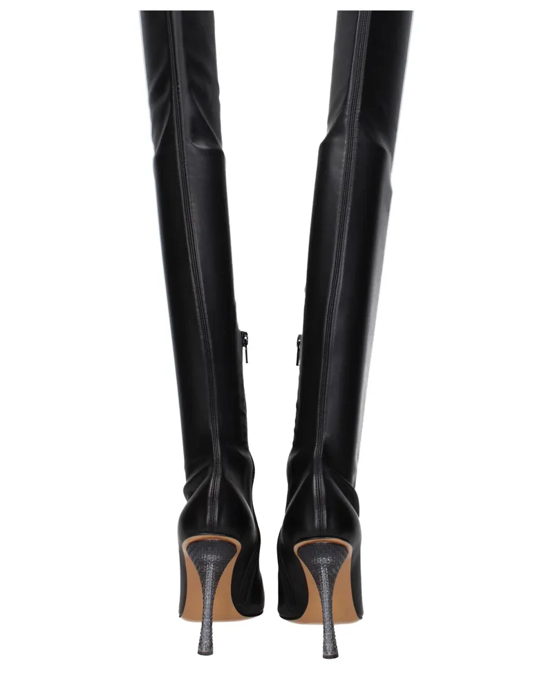 OFF-WHITE Women's Black Leather Over The Knee Shoe Black