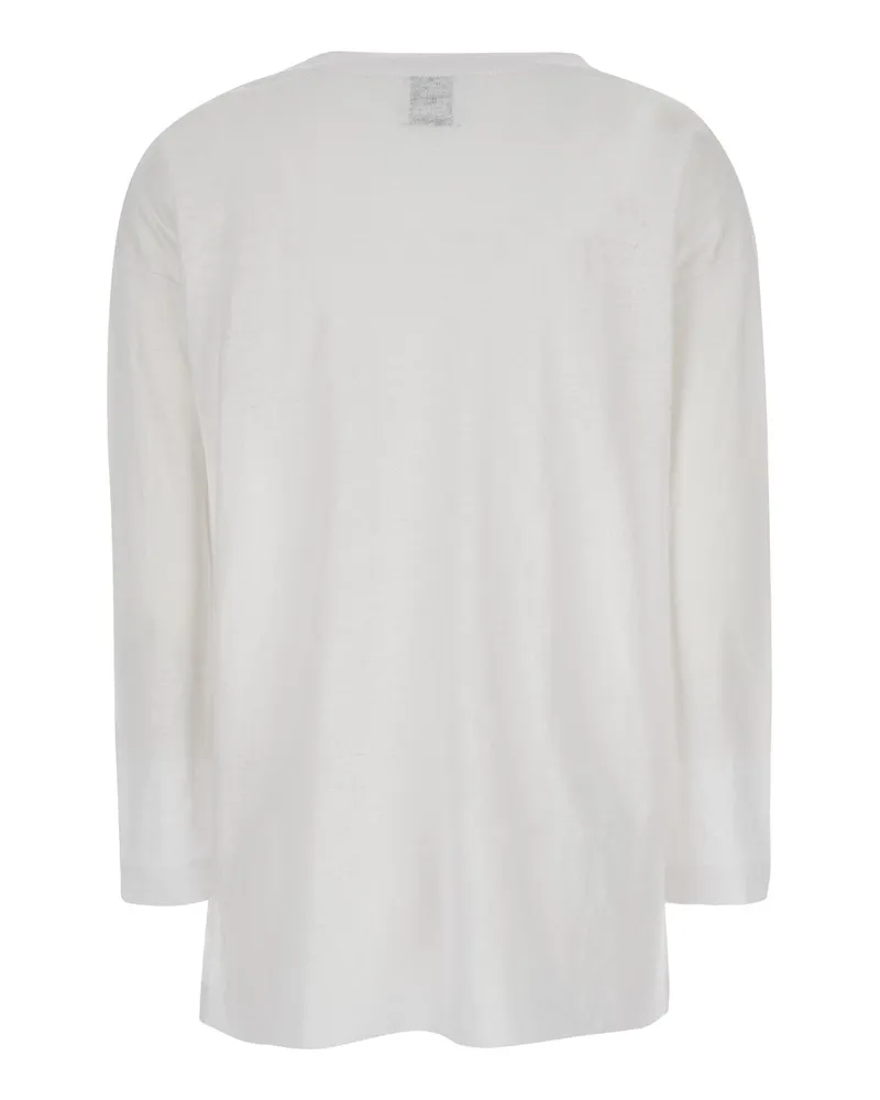 ALLUDE Women White Linen Shirt With Boat Neckline Top White