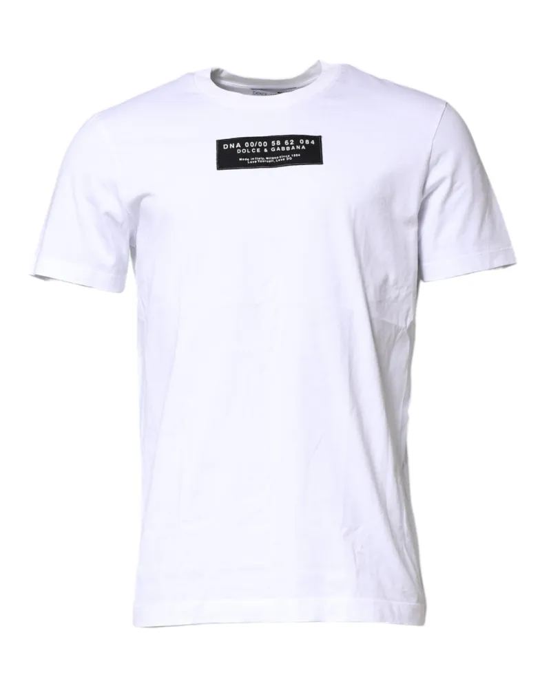 Dolce & Gabbana Men's White Cotton Logo Patch Crew Neck T-Shirt White