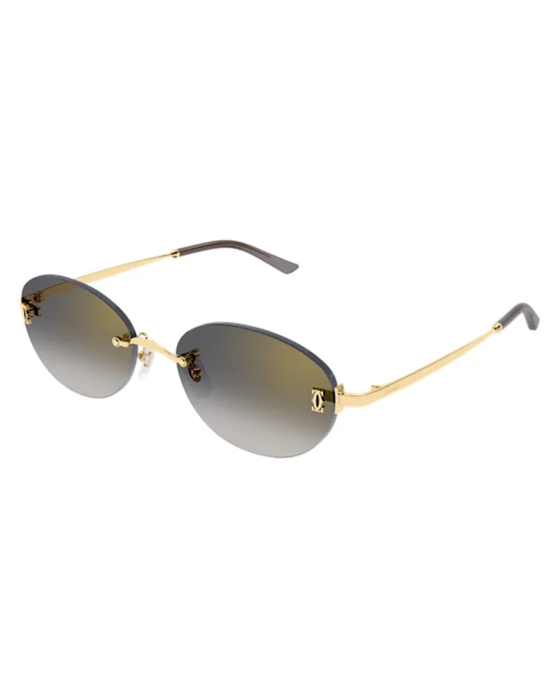 Cartier CT0642SA Logo Oval-Frame Sunglasses — Gold Gold