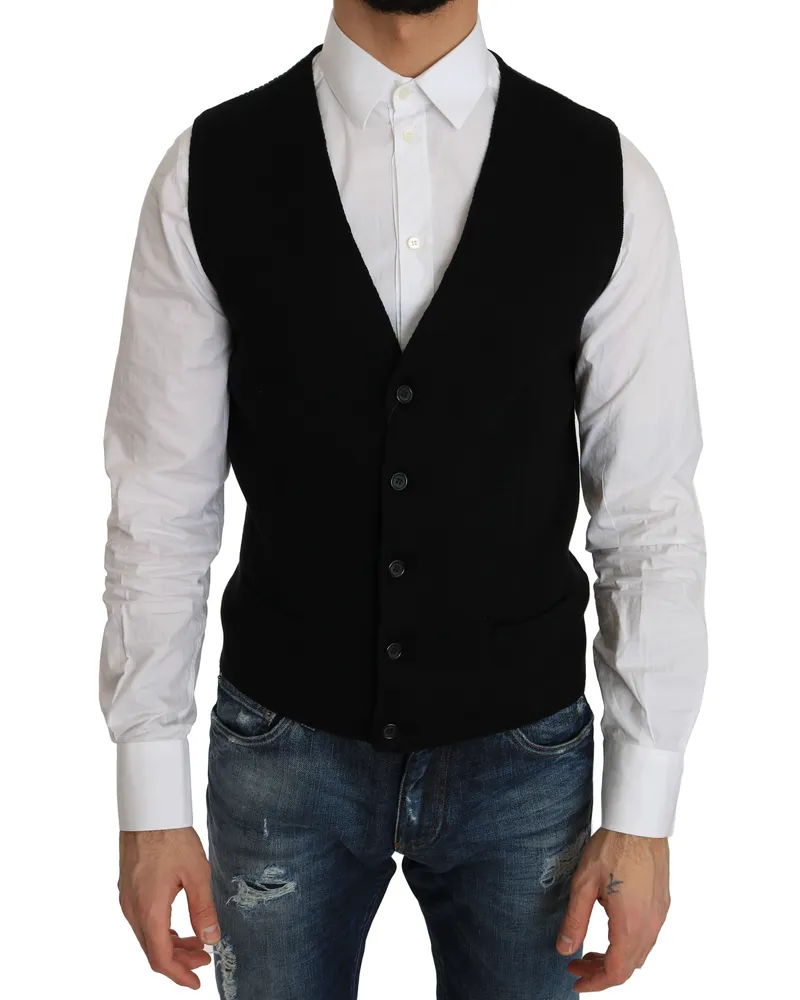 Dolce & Gabbana Men's Black Cotton Dress Woven Waistcoat Black