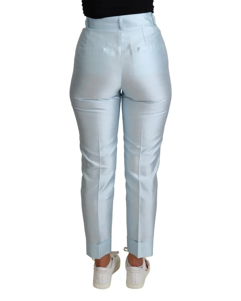 Dolce & Gabbana Women's Light Blue Silk Cropped Tapered Trouser Pants Blue