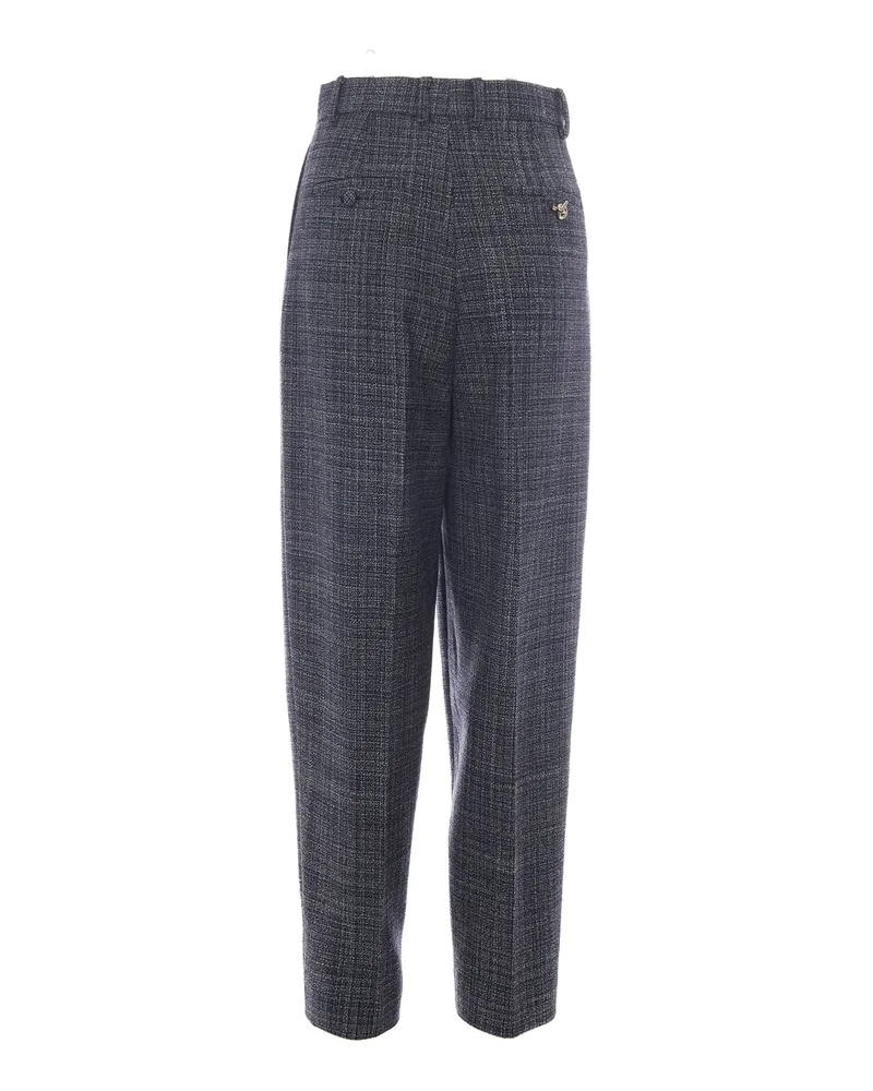 Fabiana Filippi Women's Trousers Carrot-Fit Mouliné Midnight Blue Virgin Wool Gray