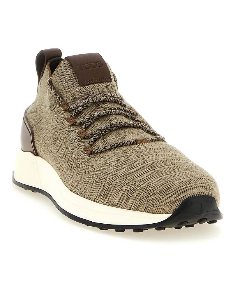 TOD'S Knit Technical Fabric with Leather Inserts Sneakers — Beige Beige