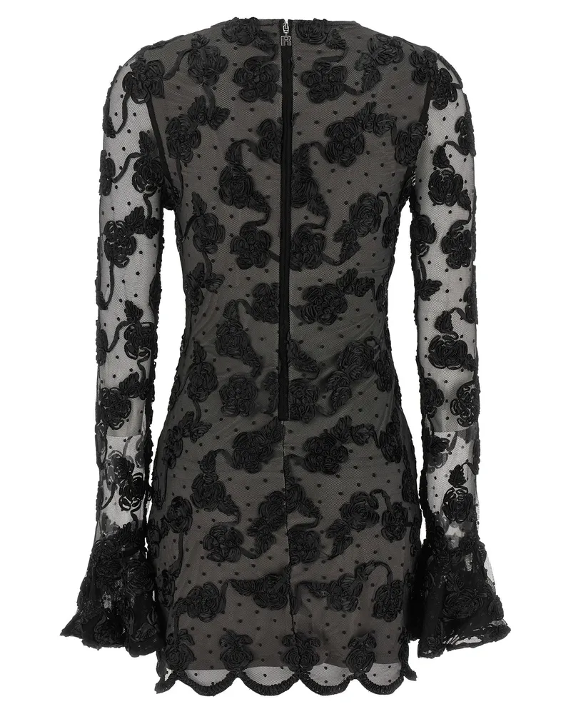 ROTATE Birger Christensen 3D Floral Mesh Dress — Black Black