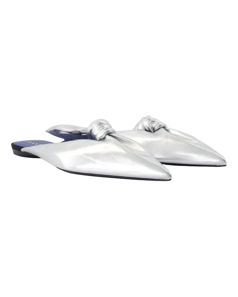 Lanvin Women's Bow Mules -  Leather Silver Lambskin Shoes Flat-Shoes Silver