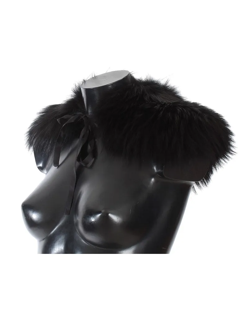 Dolce & Gabbana Women's Black Fox Fur Collar Scarf Argentata Black