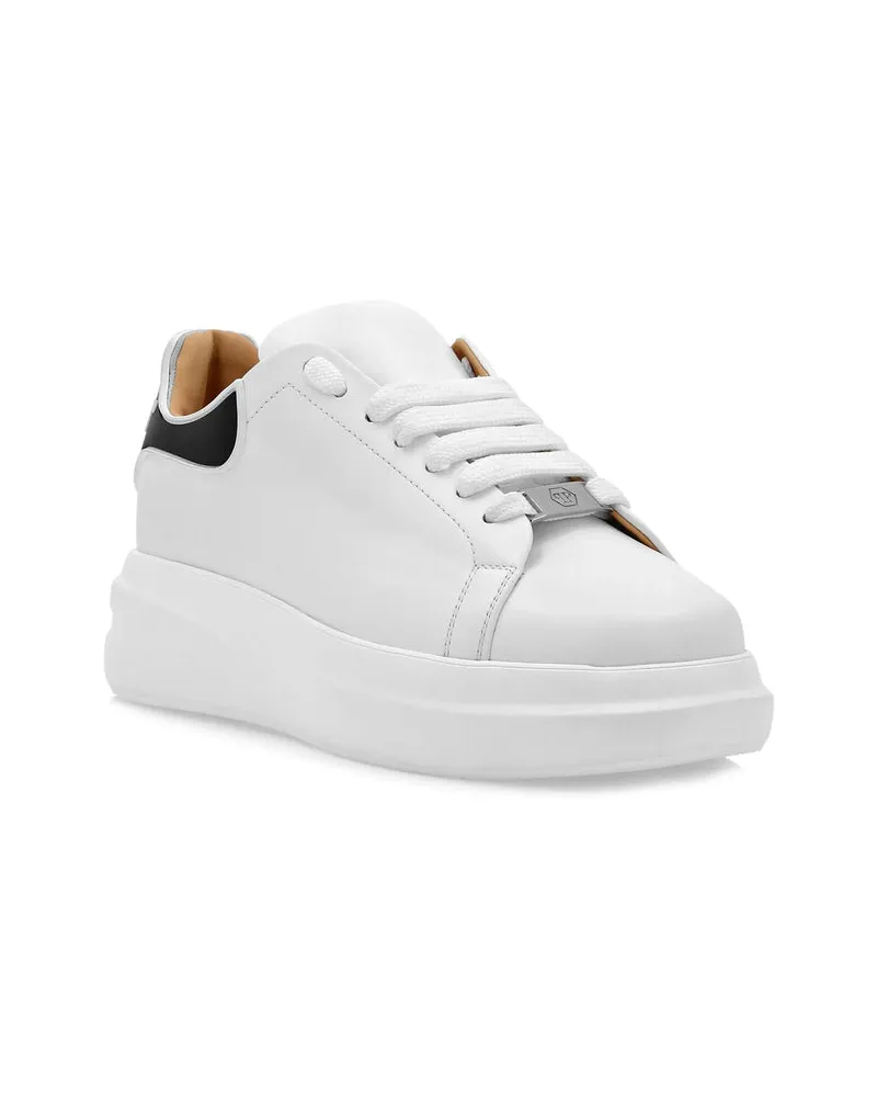 Philipp Plein Leather Low-Top Sneakers — White White