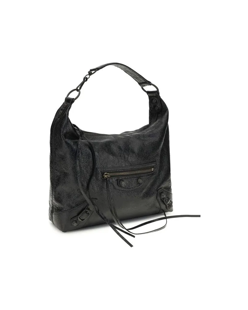 Balenciaga Le City Lambskin Leather Shoulder Bag — Black Black