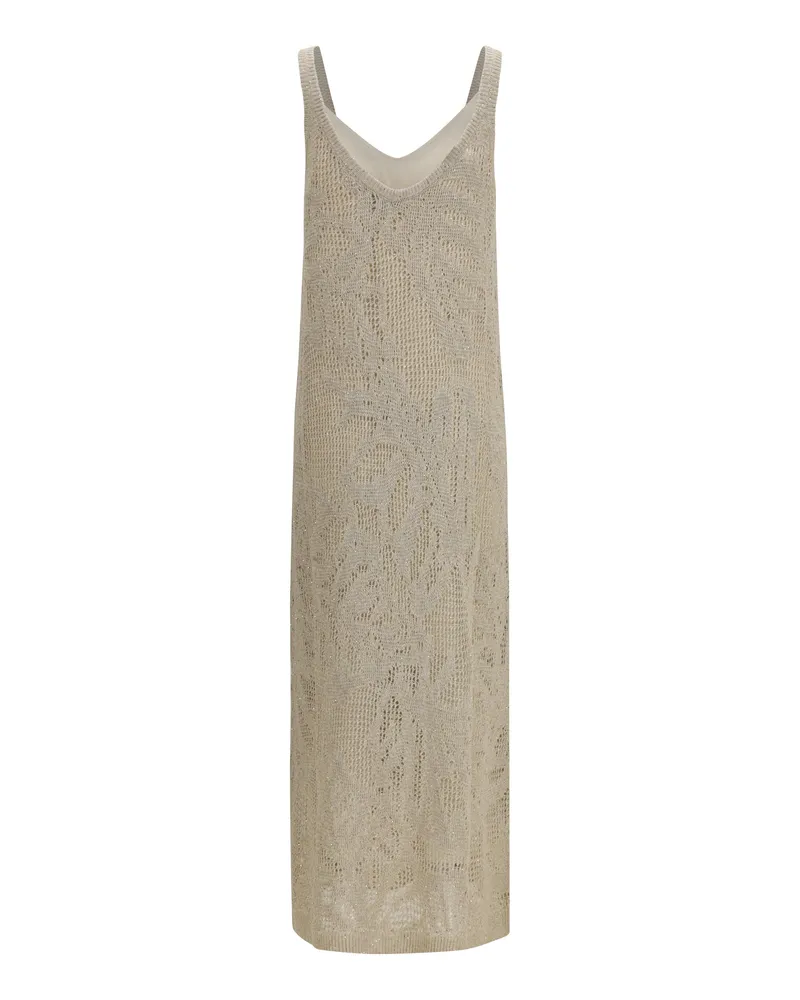Brunello Cucinelli Women Dazzling Water Lillies Dress Beige Linen; Cotton Beige