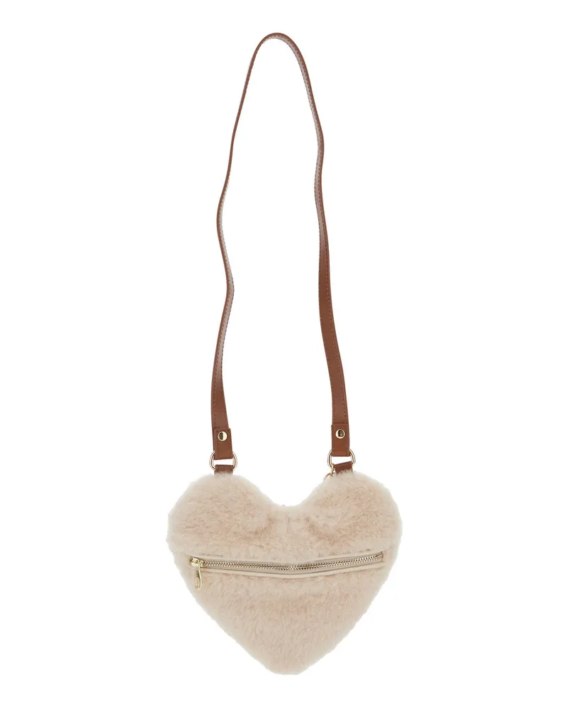 Chloé Faux-Fur Heart-Shaped Crossbody Bag — Beige Beige