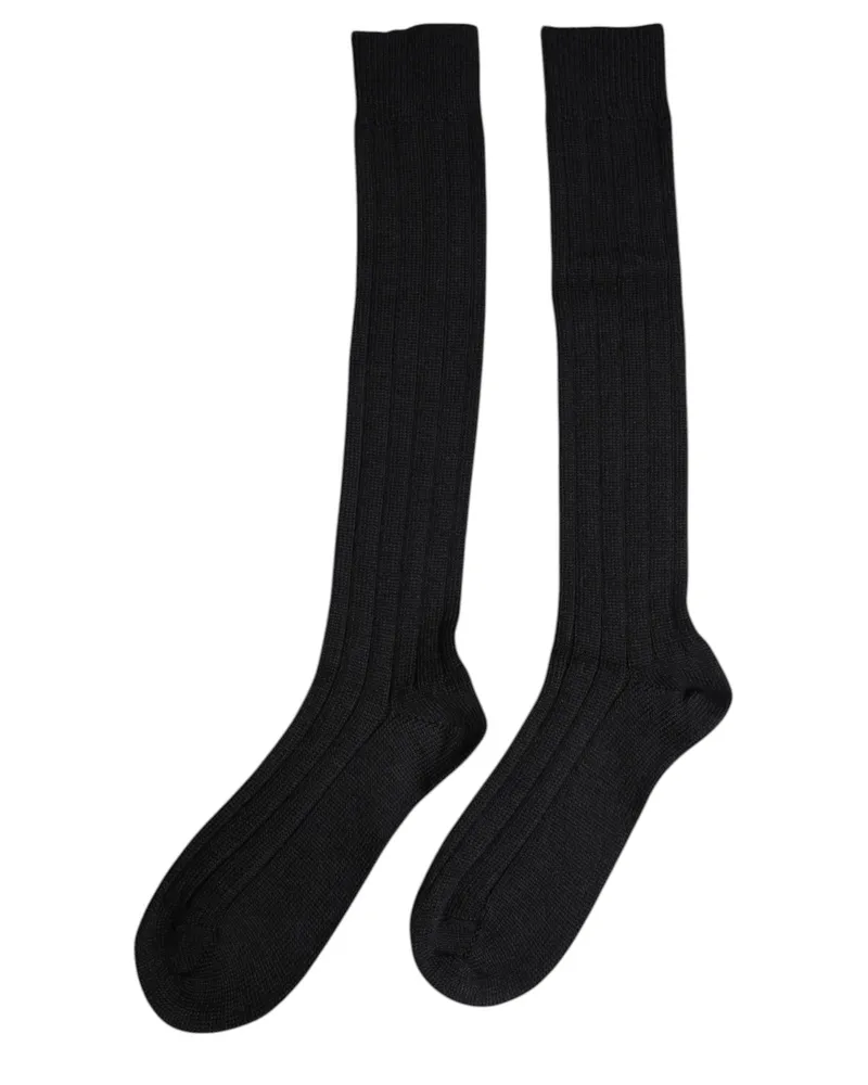Dolce & Gabbana Men's Black Dg Logo Print Over The Calf Socks Wool Pc Nylon Elastane Clothing Black
