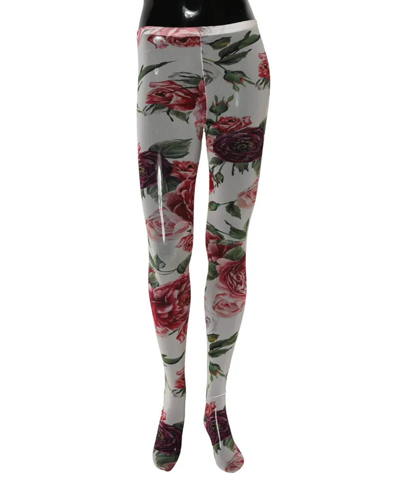 Dolce & Gabbana Women's White Nylon Floral Print Tights Stockings Socks Clothing White