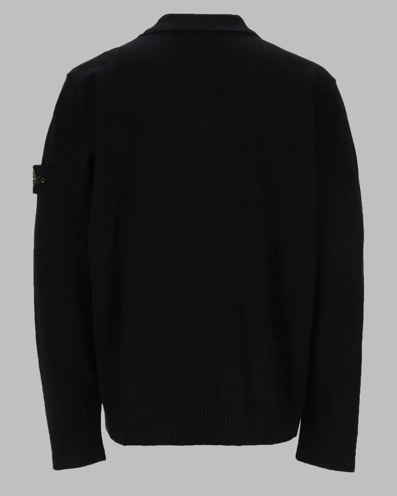 Stone Island Logo-Patch Virgin Wool Polo Shirt — Black Black