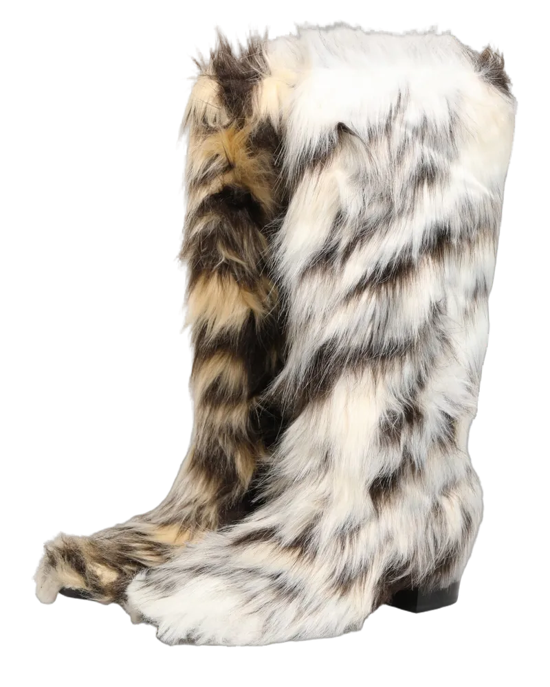 Dolce & Gabbana Men's Multicolor Knee High Faux Fur Boots Shoes Accessory Multicolor