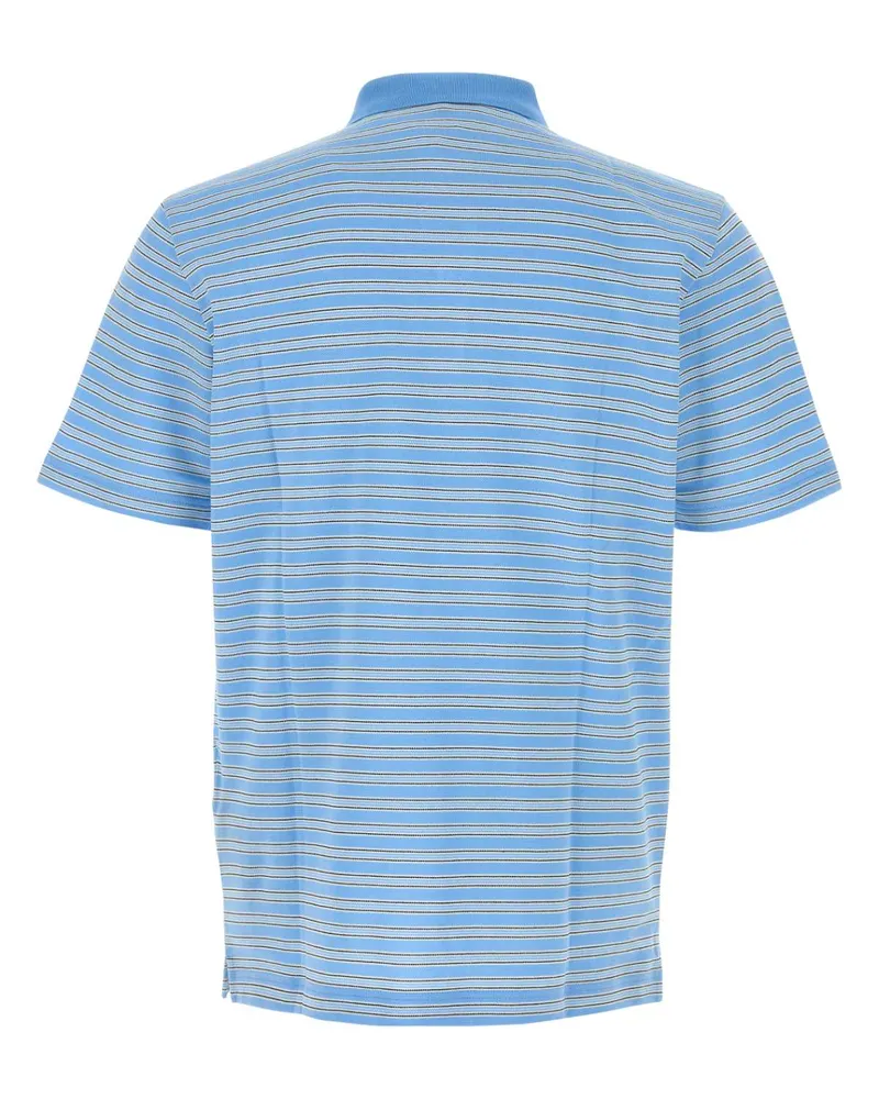 Prada Men's Embroidered Piquet Polo Shirt Azzurronero Co-Trochusniloticus Blue