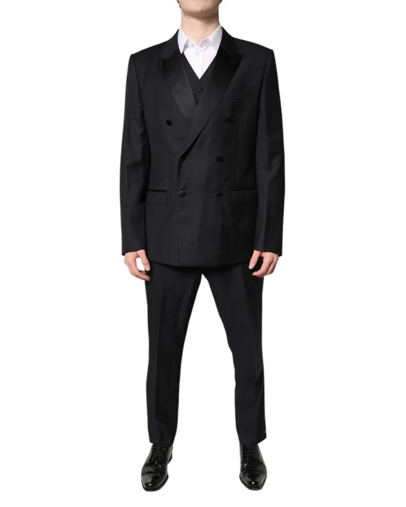 Dolce & Gabbana Double-Breasted Wool Silk Pant Suit — Black Black