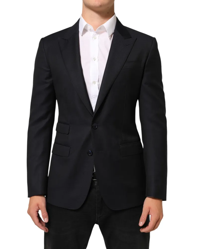 Dolce & Gabbana Black Wool Napoli 2 Button Men Suit Blazer Black