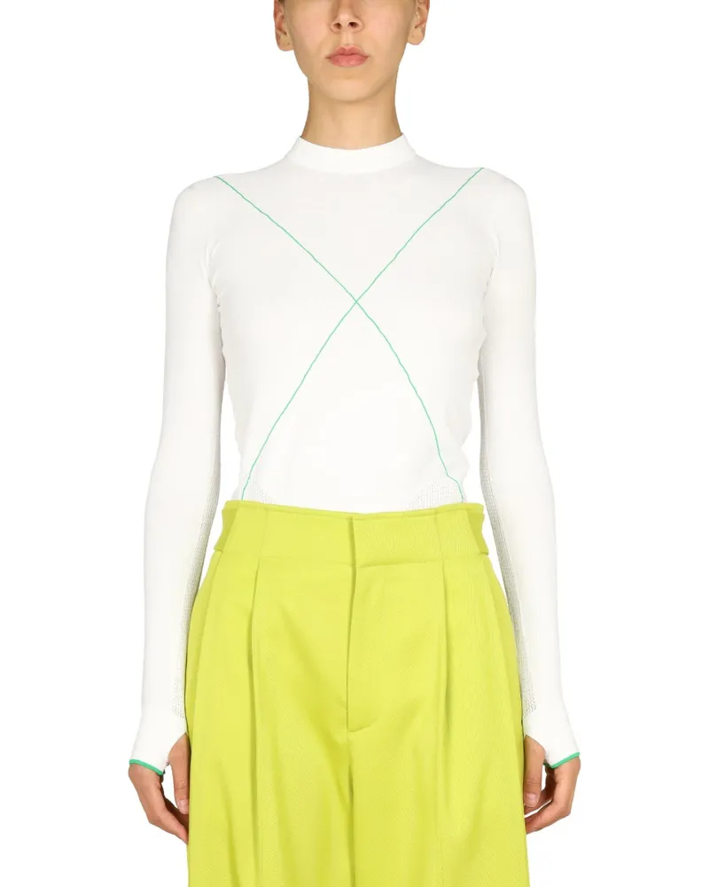 Bottega Veneta Polo Neck with Contrast Seams Sweater — White White