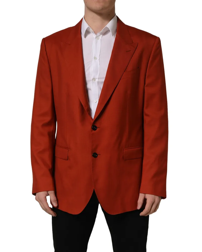 Dolce & Gabbana Men's Red Cashmere Single Breasted Blazer Jacket Silk Clothing Red