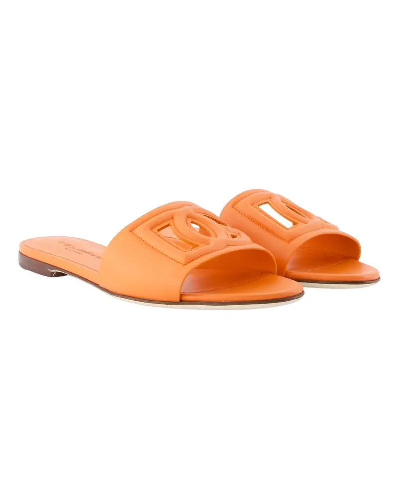 Dolce & Gabbana Women's Bianca Sandals -  Leather Orange Calfskin Shoes Orange