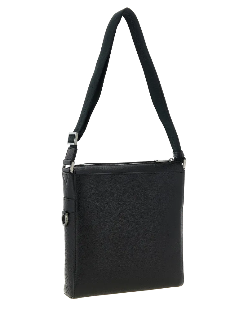 Ferragamo Embossed Monogram Calf Leather Crossbody Bag — Black Black