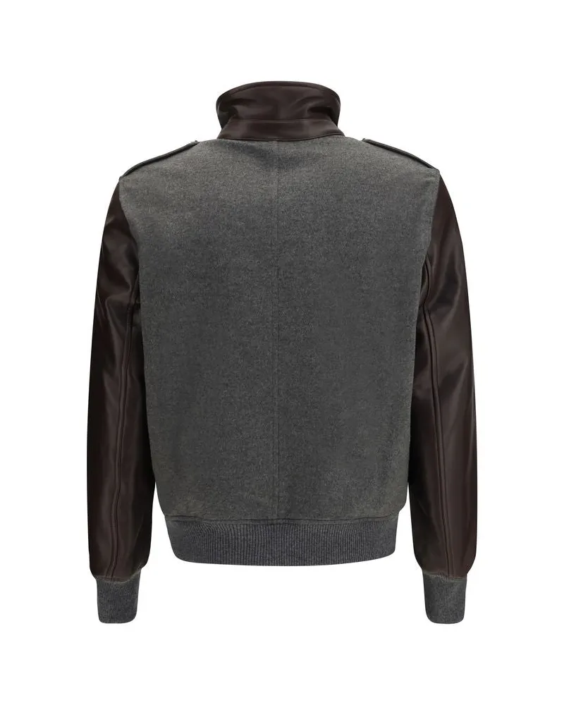 Brunello Cucinelli Cashmere Bomber with Shearling Collar Jacket — Gray 