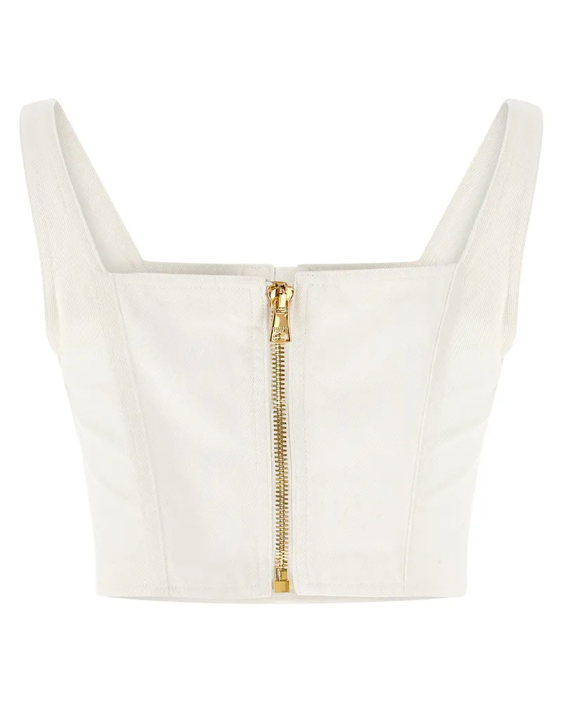 Balmain Lion-Head Button Cotton Canvas Tank Top — White White