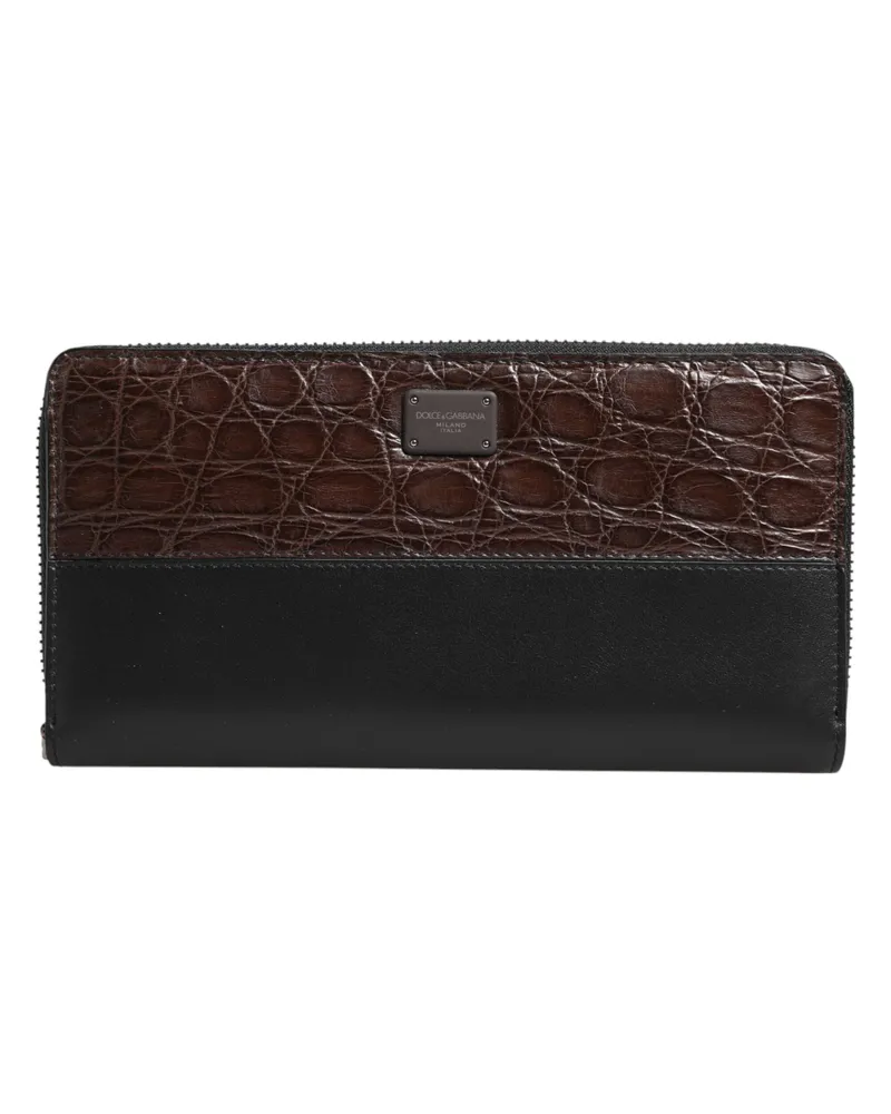 Dolce & Gabbana Black Brown Exotic Leather Men Continental Clutch Wallet And Black