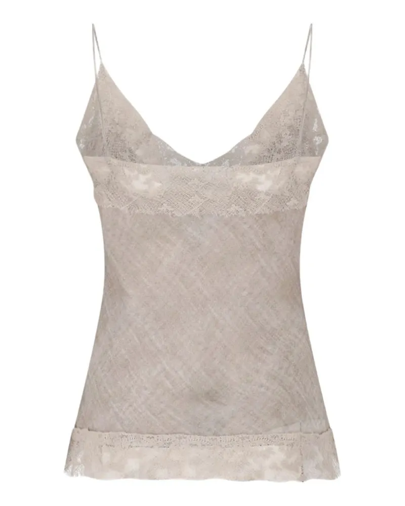 Ermanno Scervino Silk Lace-Trim Tank Top — Beige Beige
