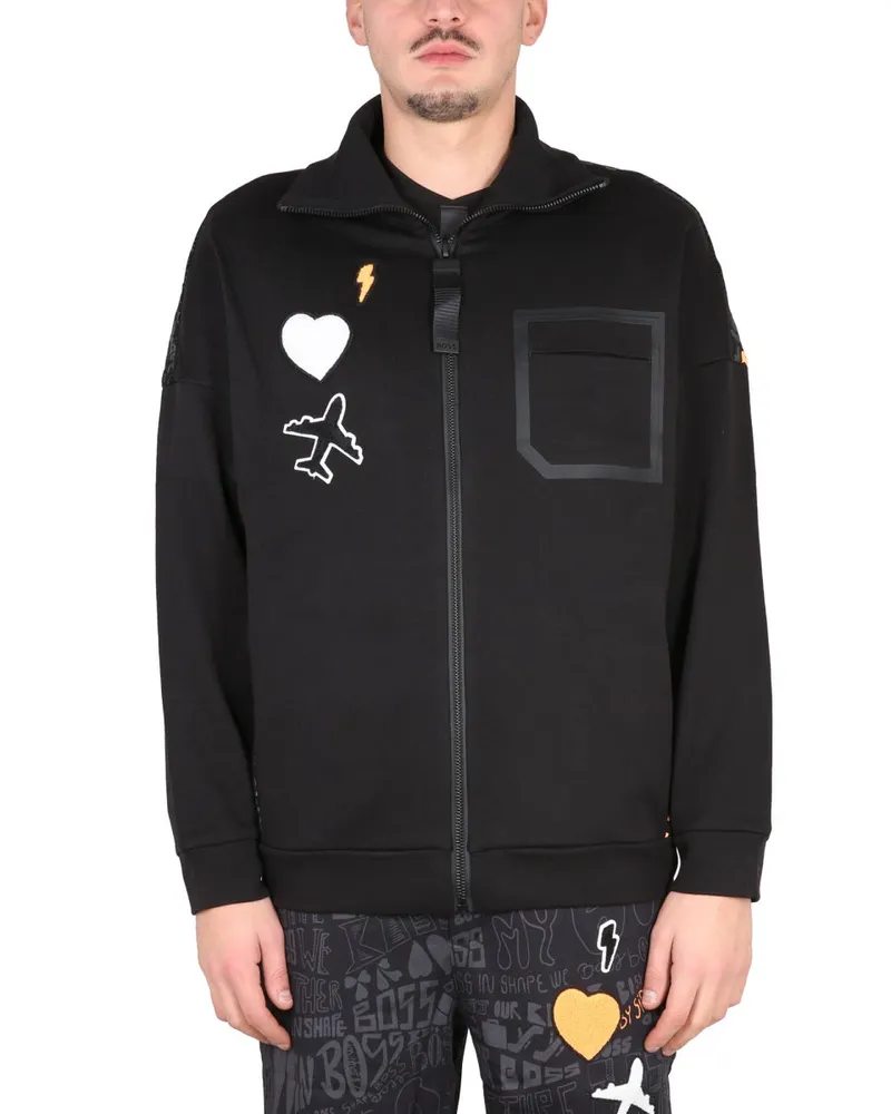 HUGO BOSS Logo-Print Cotton Sweatshirt — Black Black