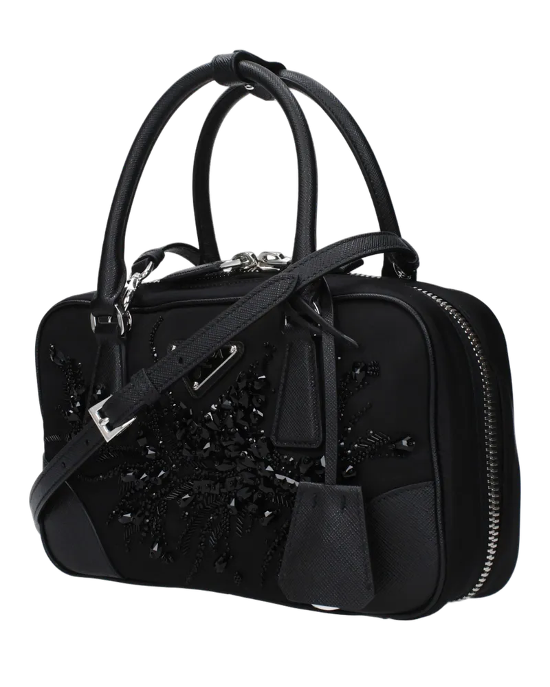 Prada Women's Sequin-Embellished Fabric Top Handle Bag Black Black
